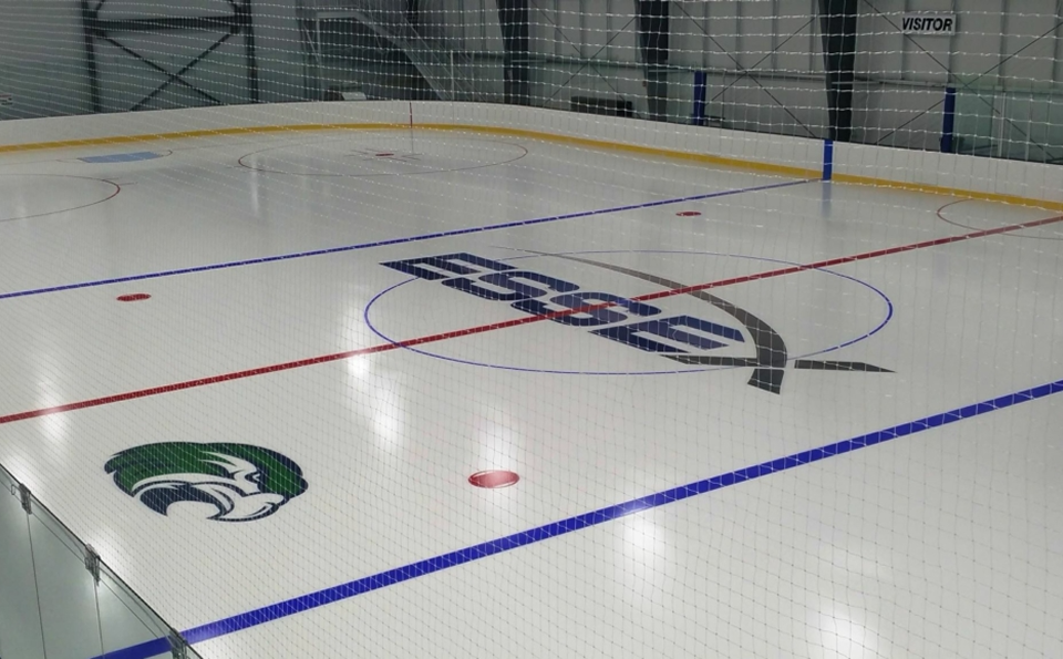 Indoor ice rink with center markings